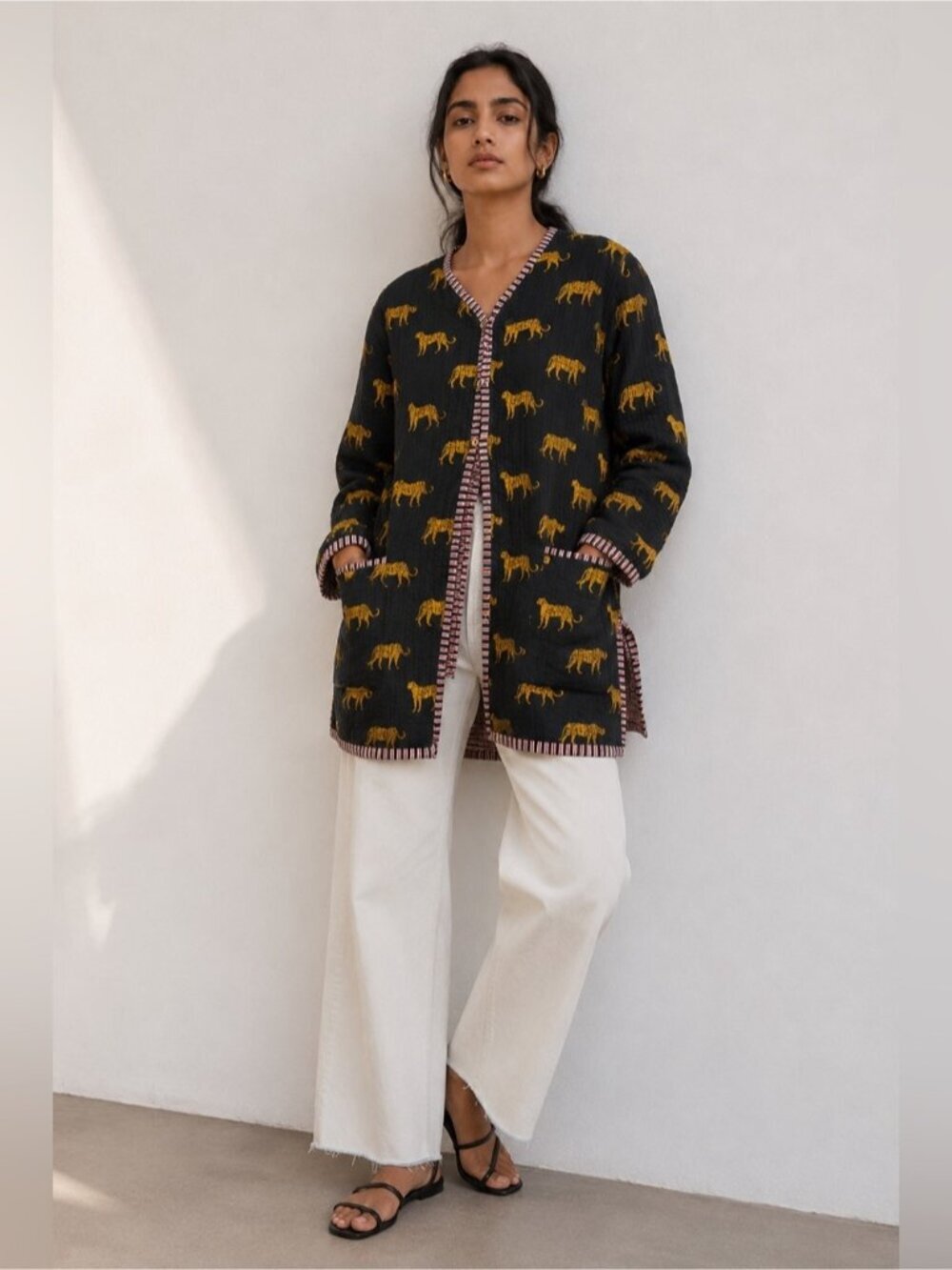 Reversible Quilted Leopard Print & Stripe Jacket/Cardigan – Approx. Women’s M